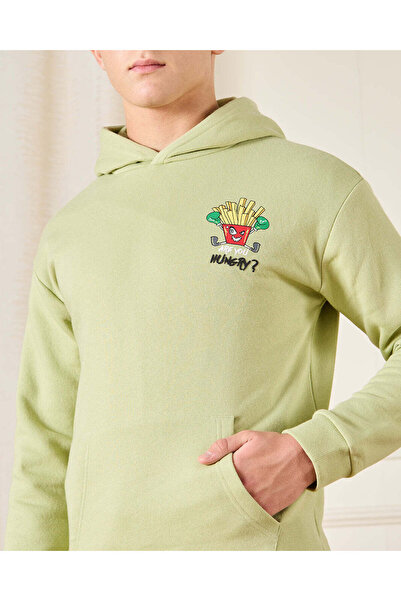 REDTAG Senior Boys Green Printed Sweatshirt