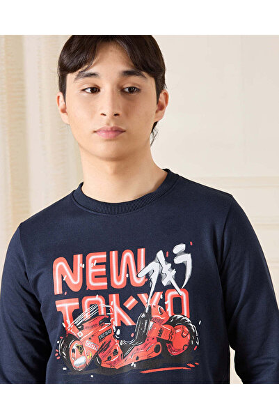 REDTAG Senior Boys Navy Printed Sweatshirt