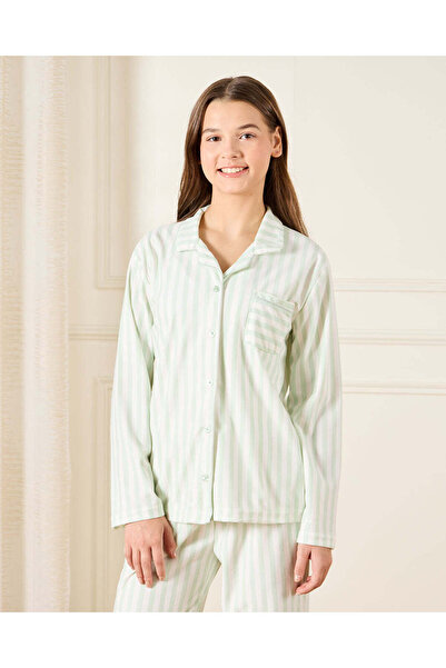 REDTAG Senior Girls Green Striped Pajama Set(2 Piece)