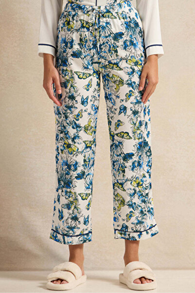 REDTAG Women Blue And White Satin Classic Pyjama Set (2 Piece)