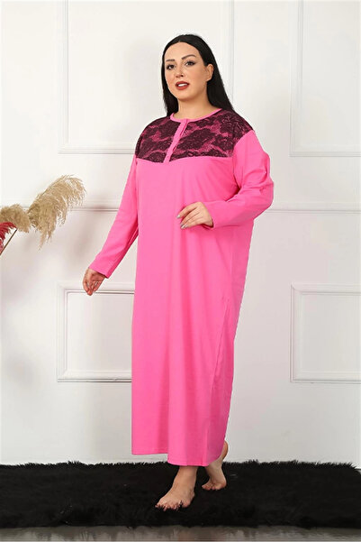 alfa expres Clothing Plus Size Long Sleeve Lace Fuchsia Mother Nightgown