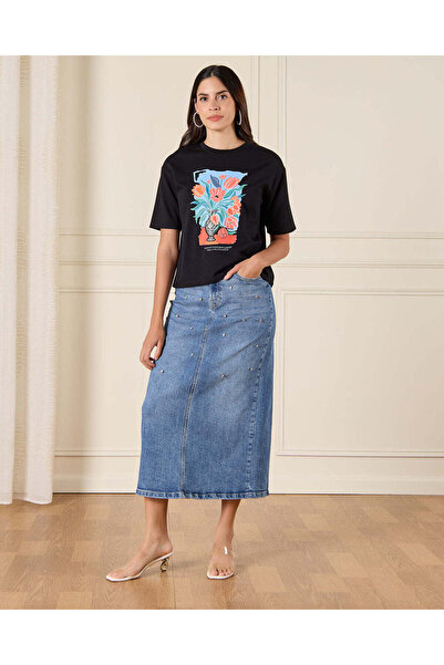 REDTAG Women Blue Embellished Denim Skirt