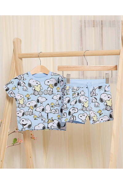 REDTAG Infant Boys Blue Printed T-Shirt And Short Set (2 Piece)