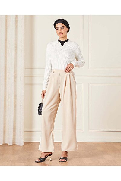 REDTAG Women Beige Wide Leg Tailored Trousers