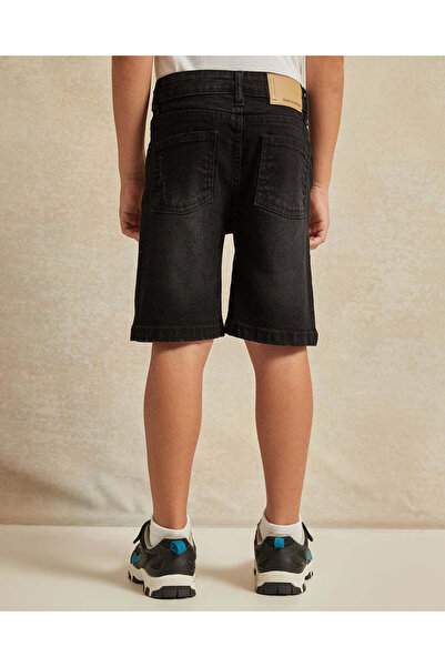 REDTAG Boys Black Solid Denim Shorts
