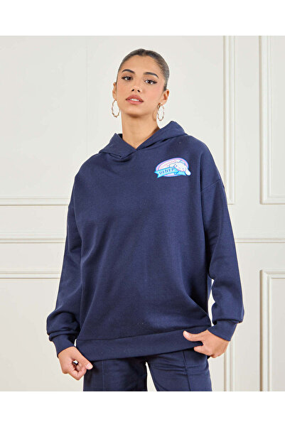 REDTAG Women Navy Cinnamoroll Printed Hooded Sweatshirt