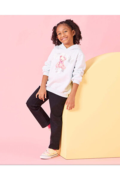 REDTAG Girls Blue Teddy Print Hooded Sweatshirt