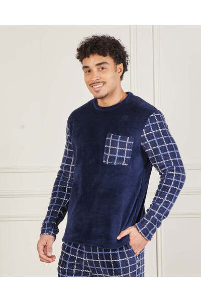 REDTAG Men Navy Cosy Fleece Pyjama Set (2 Piece)