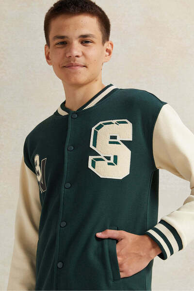 REDTAG Senior Boys Green Baseball Sweatshirt