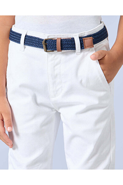 REDTAG Boys White Dobby Belted Trouser