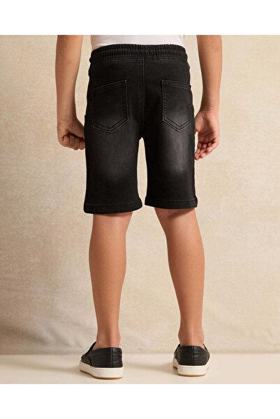 REDTAG Boys Black Knitted Denim Shorts