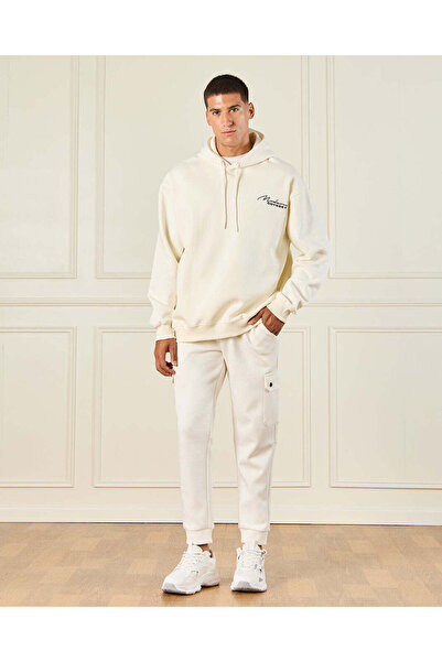 REDTAG Men Ivory Hooded Sweatshirt