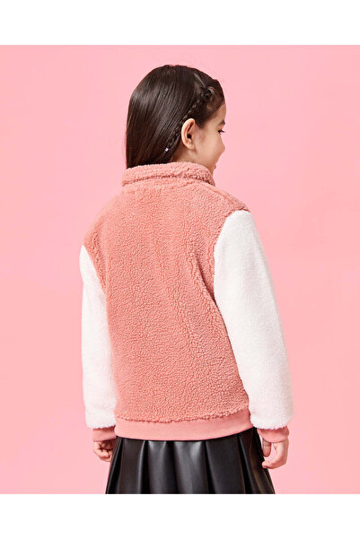 REDTAG Girls Pink And White Textured Sweatshirt