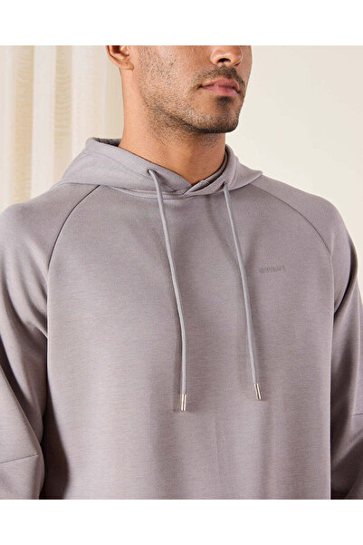 REDTAG Men Beige Hooded Lounge Sweatshirt