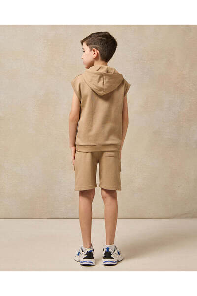 REDTAG Boys Brown Hooded T-Shirt And Shorts Casual Set (2 Piece)