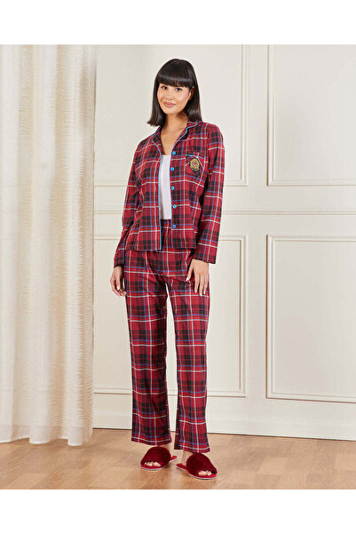 REDTAG Women Red Checked Pyjama Set (2 Piece Set)