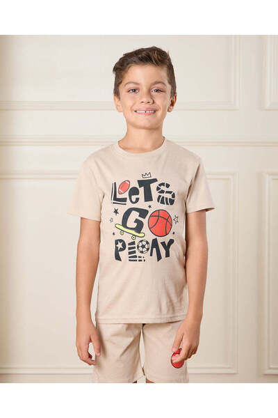 REDTAG Boys Beige Printed Pyjama Set (2 Piece)