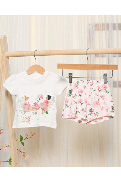 REDTAG Infant Girls White & Pink Fairy Print Casual Set (2 Piece)