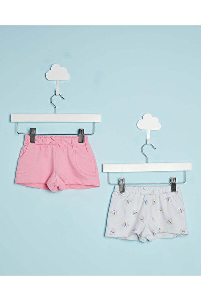 REDTAG Infant Girls Pink And White Shorts Set (Pack Of 2)