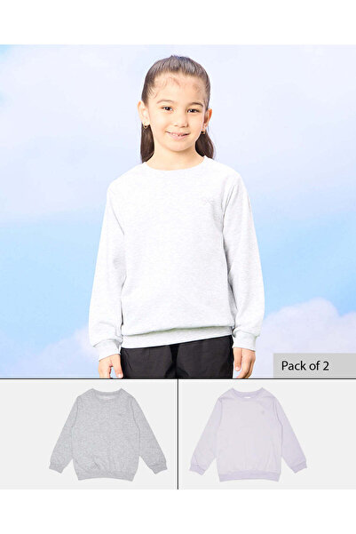 REDTAG Girls Lilac And Grey Sweatshirt Set (2 Piece)