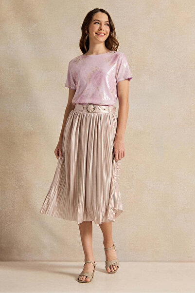 REDTAG Senior Girls Pink Pleated Skirts With Belt