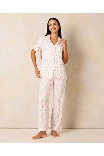 REDTAG طقم بيجامة نسائي أبيض مطبوع (قطعتين)