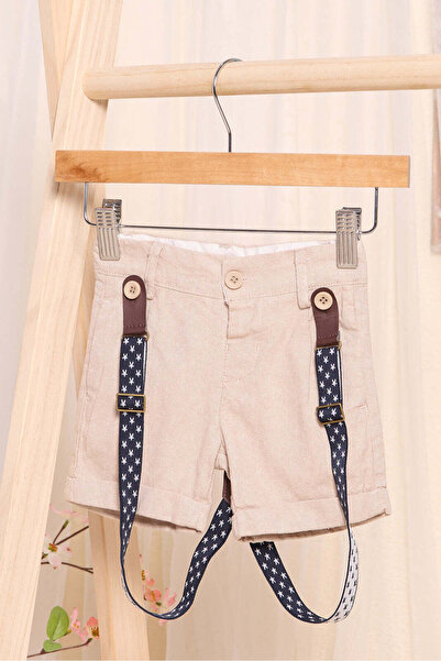 REDTAG Infant Boys Beige Jacquard Short With Suspenders