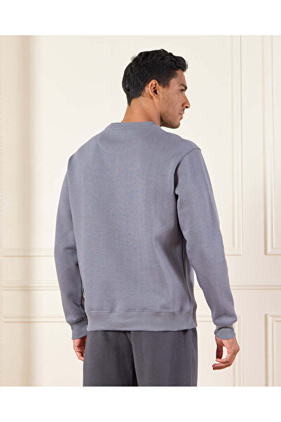 REDTAG Men Blue Graphic Crew Neck Sweatshirt