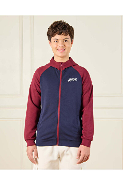 REDTAG Senior Boys Burgundy Hooded Sweatshirt