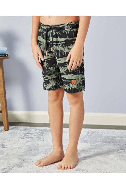 REDTAG Boys Green Palm Print Swim Shorts