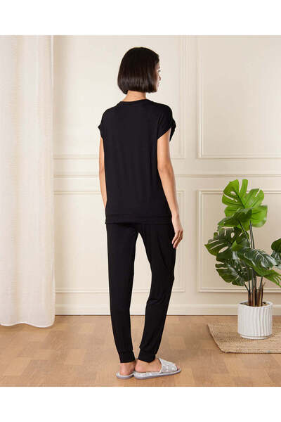 REDTAG Women Black Solid Pyjama Set (2 Piece)