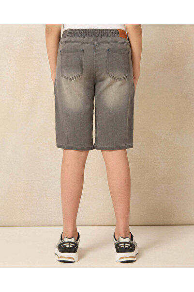 REDTAG Senior Boys Charcoal Pull-on Denim Shorts