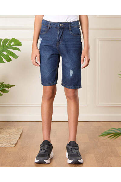 REDTAG Senior Boys Blue Rigid Denim Shorts