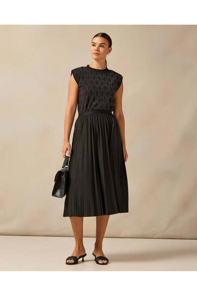 REDTAG Women Black Pleated Skirt