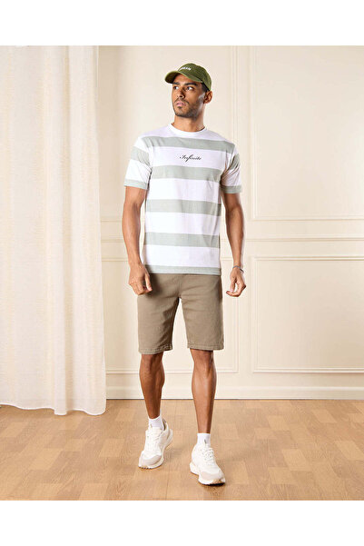 REDTAG Men Olive Color Knit Denim Shorts