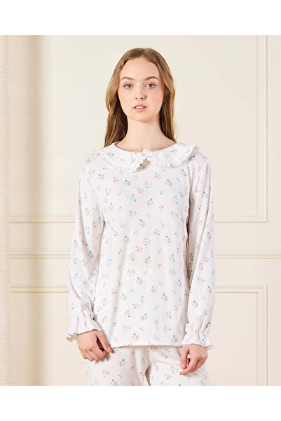 REDTAG Senior Girls White Floral Print Pajama Set (2 Piece)