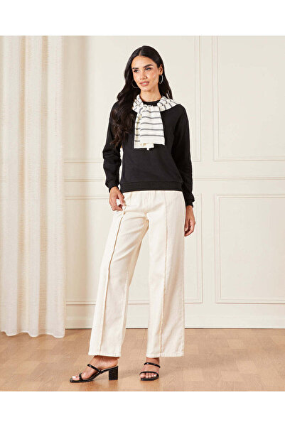 REDTAG Women Black Plain Sweatshirt