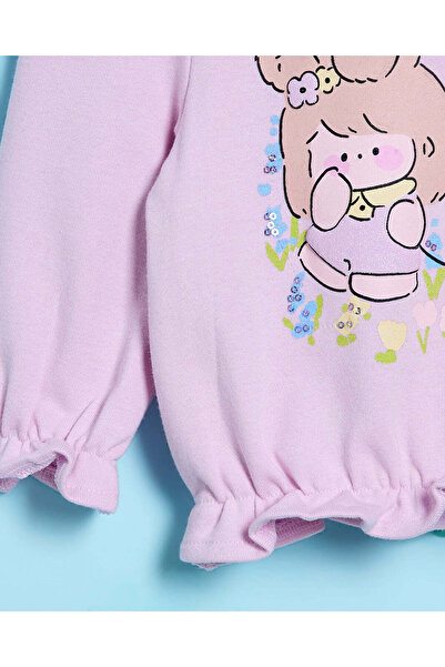 REDTAG Infant Girls Lilac Bunny Print Collared Sweatshirt