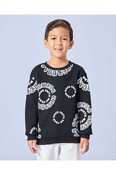REDTAG Boys Black Printed Sweatshirt