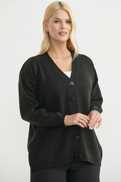 Sementa V-Neck Casual Buttoned Knit Cardigan - Black