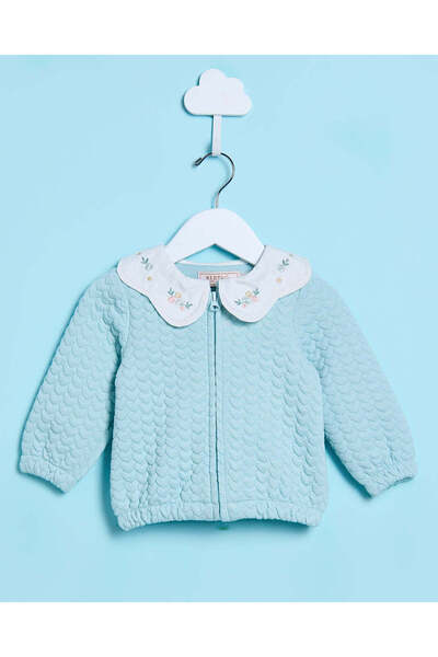 REDTAG Infant Girls Teal Quilted Collared Sweatshirt