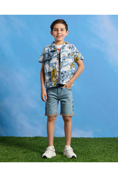 REDTAG Boys Blue Belted Denim Shorts