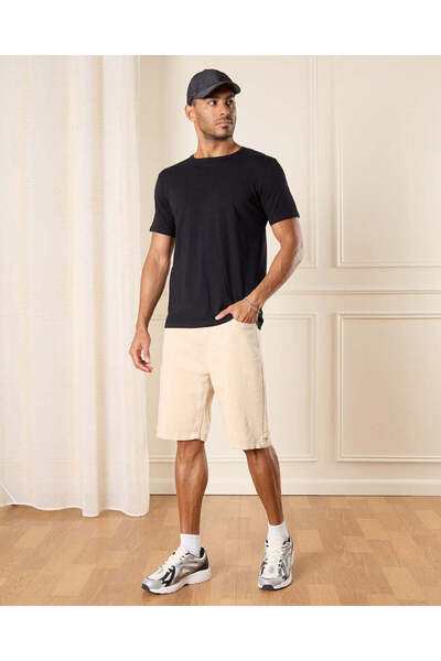 REDTAG Men Beige Knit Denim Shorts