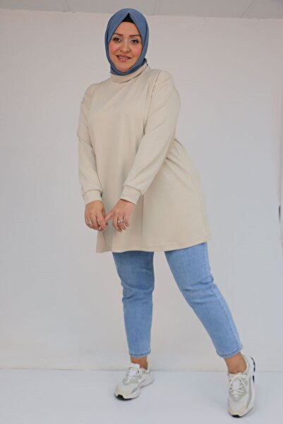 Eslina 58134 Plus Size High Neck Modal Tunic - Beige