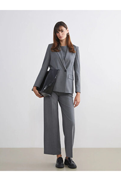 LC Waikiki Gray Striped Women's Blazer Jacket