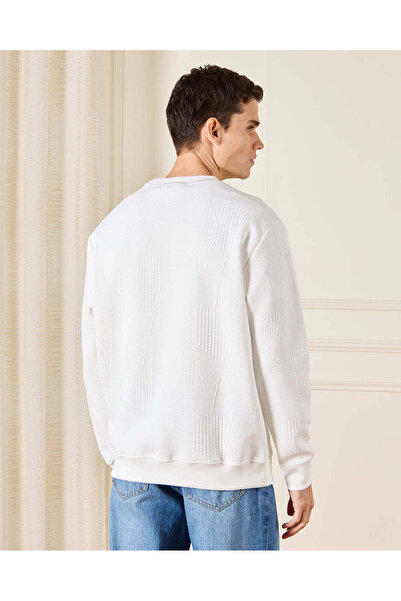REDTAG Men Ivory Jacquard Sweatshirt