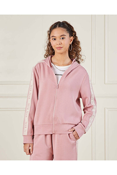 REDTAG Senior Girls Apricot Zipper Front Scuba Hooded Sweatshirts