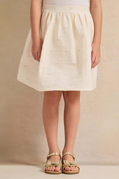 REDTAG Girls Ivory Polka Dot Jacquard Skirt