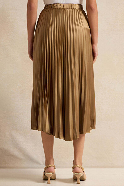 REDTAG Women Bronze Pleated Mid Length Skirt