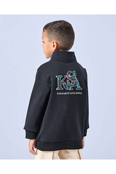REDTAG Boys Black Embroidered Sweatshirt